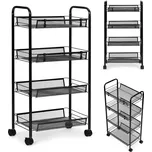 Kovový pojízdný regál do kuchyně i koupelny, 4 policové koše na kolečkách modernhome