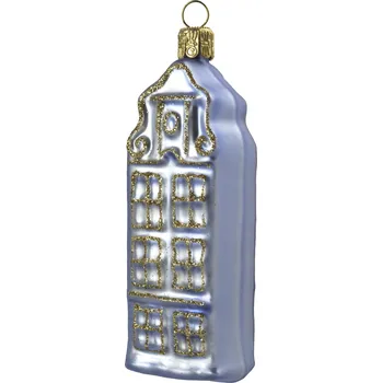 Vánoční dekorace Bella Rose Skleněná vánoční ozdoba Domek Světle modrý Mat