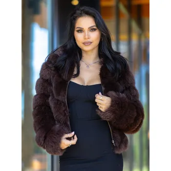 Dámský kožich Dámská bunda z pravé kožešiny a kůže – čokoládová, VELIKOST 3XL