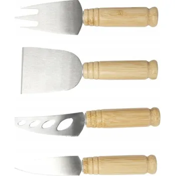 Kuchyňský nůž Sada 4 nože na sýr pro krájení žlutého sýra, ocel bambusu a zrna