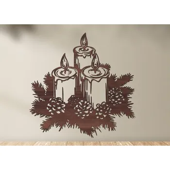 Obraz Vánoční věnec se svíčkami – Dřevěný obraz na stěnu