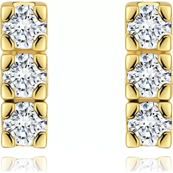 Náušnice Zlaté 14K náušnice - svislá linie tří blýskavých briliantů čiré barvy