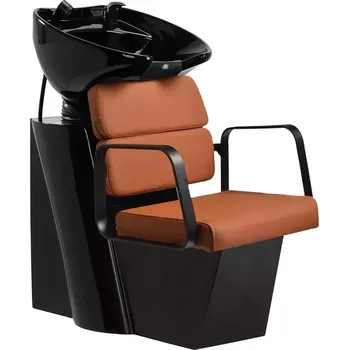 Kadeřnické křeslo Kadeřnický mycí box PORTO - černo-oranžový