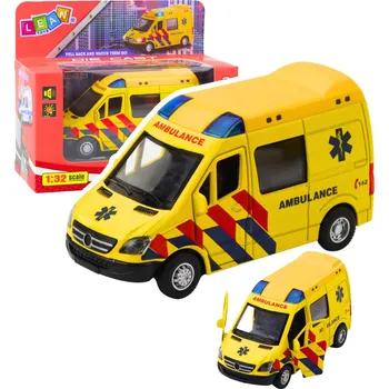 autíčko LEAN Toys Sanitka kovová na zpětný chod Motorizovaná Světla Zvuky žlutá 1:32