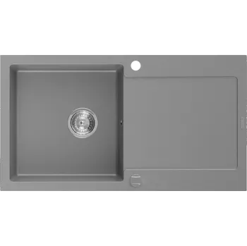 Granitový dřez Mexen Leo granitový dřez s 1 komorou a odkapávačem 900 x 500 mm, šedý, sifon chrom - 6501901010-71 Granitové dřezy