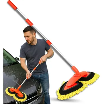 Čistič plastových dílů Camerazar Měkký kartáč na mytí aut s teleskopickou rukojetí a otočnou mycí hlavou