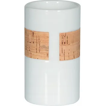 Držák na kartáček Spirella kelímek na kartáčky TUBE Nature, bílý porcelán, korek