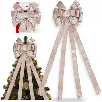 Vánoční dekorace Mašle na vánoční stromeček špička dlouhá 130x33 cm velká béžová dekorativní