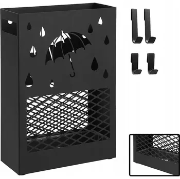 Věšák Stojan na deštníky Songmics kovový černý s odkapávačem 28x12x41 cm