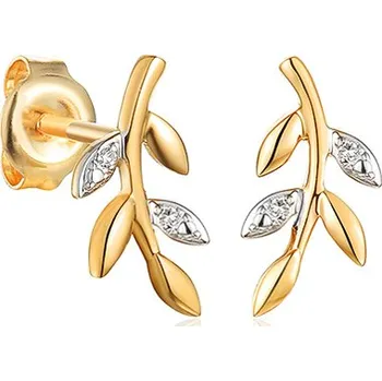 Náušnice Diamantové náušnice lístky, žluté zlato, 14K IZBR662N + dárkové balení LUXUS zdarma