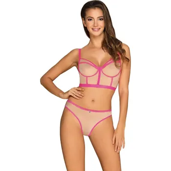 Dámská erotická souprava Smyslný set Nudelia top & panties neon pink - Obsessive Barva: růžova, Velikost: L/XL