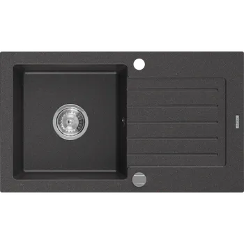 Granitový dřez Mexen Pablo granitový kuchyňský dřez 1-komorový s odkapávačem 752 x 436 mm, černý s puntíky, sifon chrom - 6510751010-76 Granitové dřezy