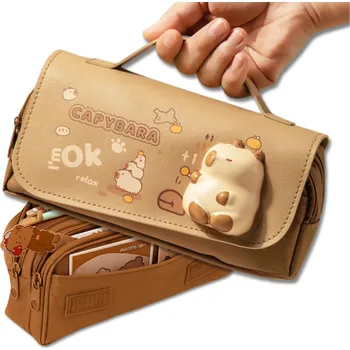 Penál Camerazar Tříkomorový školní penál Kapybara 3D brašna, velká kapacita