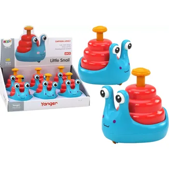 Dřevěná hračka Veselý šnek na kolečkách modro‑červený