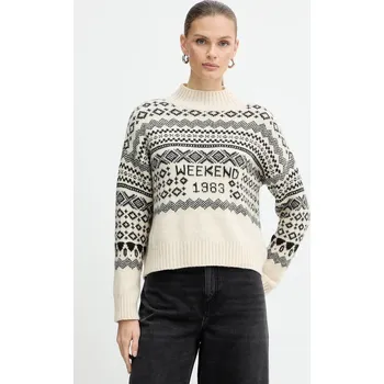 Pánský svetr Svetr s příměsí vlny Weekend Max Mara BRIOSO béžová barva, s pologolfem, 2525366053600 01A, vel. L