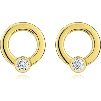 Náušnice Zlaté diamantové náušnice 585 - lesklý kroužek s briliantem čiré barvy