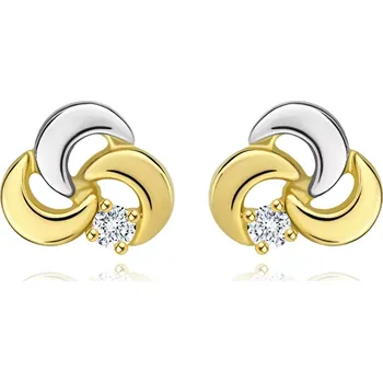 Náušnice Náušnice ze 14K zlata - trojlístek s čirým diamantem, dvoubarevné provedení