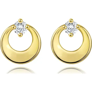 Náušnice Briliantové náušnice ve žlutém 14K zlatě - kruh s výřezem a čirým diamantem