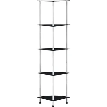 Knihovna zahrada-XL 5patrová police černá 30 × 30 × 130 cm tvrzené sklo 249521