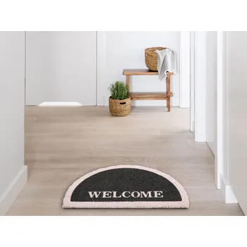 Rohožka Rohožka černá kokosové vlákno gumová vrstva 45 x 75 cm protiskluzová dekorace uvítací text Beliani