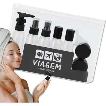 Camerazar Sada 8dílných černých kosmetických cestovních lahví