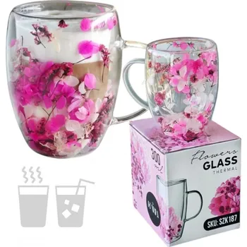 Sklenice Flamenco Mystique Termální sklo s květinami uvnitř 300ml 1 ks 187 SZK