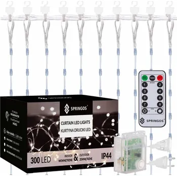 Vánoční dekorace Springos LED Nano závěs - 3x3m, 300LED, 8 funkcí, ovladač, IP44, studená bílá