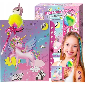 Zápisník Dětský deník s perem jednorožcem a flitrovou bambulkou