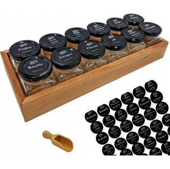 Sklenice Nádoby, sklenice na koření 12 Ks 120 ml + Dřevěná krabička + Samolepky