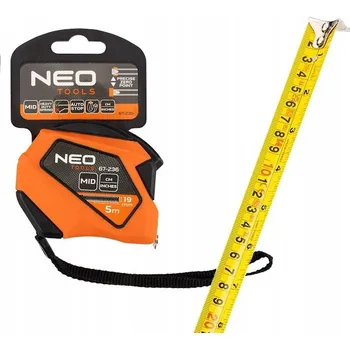 metr Svinovací ocelový metr 5 m x 19 mm s aretací NEO TOOLS (palcová stupnice)