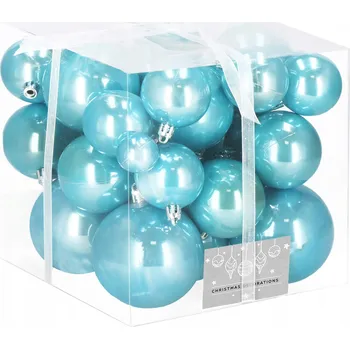 Vánoční dekorace VÁNOČNÍ BAŇKY NA STROMEČEK 3/5/6/7/8cm NEROZBITNÉ PERLEŤOVÉ MODRÉ 37ks SADA