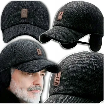 Čepice Pánská zimní čepice s klapkami na uši a kšiltem, černá, teplá a pohodlná 2 v 1