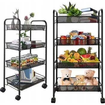 regál Čtyřpatrový regál na kolečkách SZ08 Černá