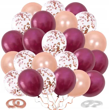 Balónek Latexové balónky na narozeniny, oslavu, bordó, krémové a s konfetami, 31 cm, 60 ks