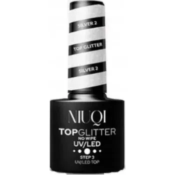 Přípravek na nehty NIUQI Top s glitry bez výpotku Stříbrný 2 UV/LED 5 ml