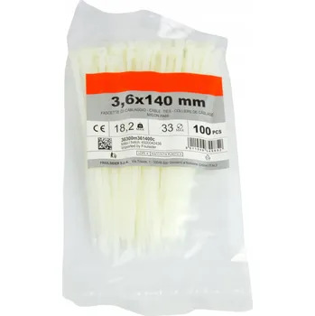 Stahovací páska STAHovací PÁSKY KABELOVÉ STAHOVACÍ PÁSKY BÍLÉ PEVNÉ 3,6X140 MM 100 KS