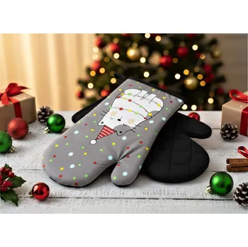 Chňapka Vánoční kuchyňské rukavice chňapky HAPPY FRIENDS KOČKA šedá/černá 19x30 cm 100% bavlna Balení 2 kusy - levá a pravá rukavice.