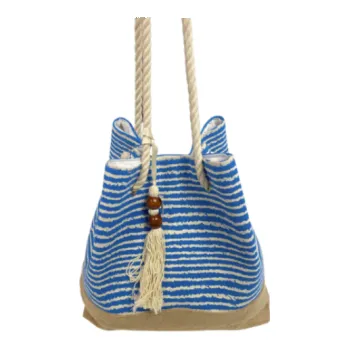 Kabelka Lněná plážová taška, bílo-modrý proužek