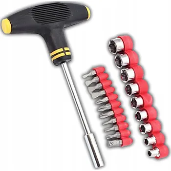 Šroubovák ŠROUBOVÁK S BITY, T-RUKOJETÍ A SADOU KONCOVEK 21 DÍLŮ CRV, T-RUKOJEŤ, PROFI, UNIVERZÁLNÍ