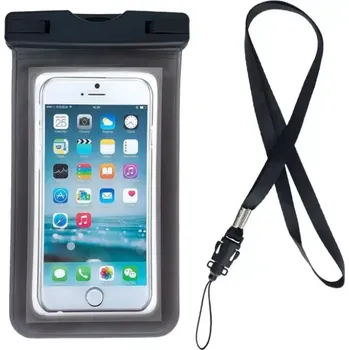 Podvodní pouzdro Voděodolné univerzální pouzdro na mobil s popruhem 15 × 7,5 cm - černé (Voděodolné univerzální pouzdro na mobilní telefon s popruhem 15 × 7,5 cm - černé, ochrana proti vodě a nečistotám)