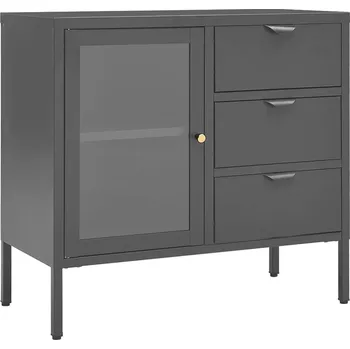 Televizní stolek Anthracitová TV stolek 75x35x70 cm - Ocel , Sklo - 3 zásuvky, 1 police