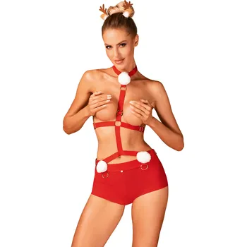 Dámský erotický kostým Vánoční kostým Ms Reindy set - Obsessive Barva: červená, Velikost: XS/S