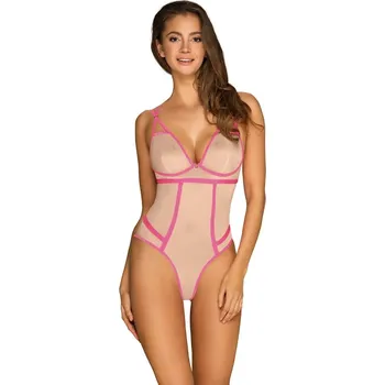 Dámské erotické body Elegantní body Nudelia teddy neon pink - Obsessive Barva: růžova, Velikost: S/M