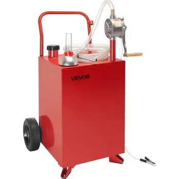 Palivová nádrž VEVOR 20galonová nádrž na palivo, benzínová a naftová palivová nádrž s ručním přečerpávacím čerpadlem, přenosná nádrž na palivo se 2 koly a 10 stop dlouhou hadicí, nádrž na benzín pro auta, sekačky na trávu, čtyřkolky, lodě a další, červená