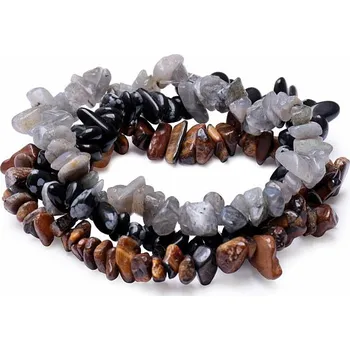 Náramek Sada tří náramků - labradorit, obsidián vločka a tygří oko obvod cca 16 až 23 cm