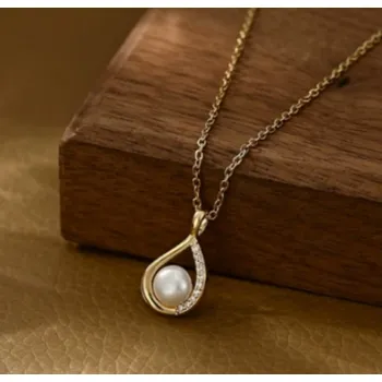 Náhrdelník Flamenco Mystique Náhrdelník z nerezové oceli pozlacený 14k zlatem - perla, kubická zirkonie NST2204