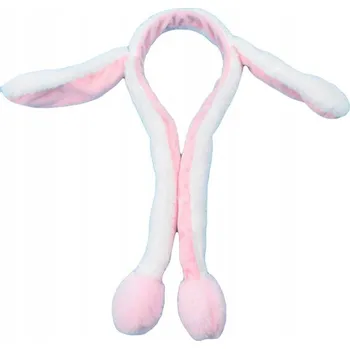 Čelenka ČELENKA UŠI ZAJÍČKA POHYBLIVÉ S PUMPIČKOU RŮŽOVO BÍLÉ Velikonoce