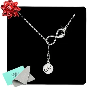 Náhrdelník Dámský stříbrný náhrdelník s motivem nekonečna, srdcem + PÍSMENO NA VÝBĚR - Valentýn