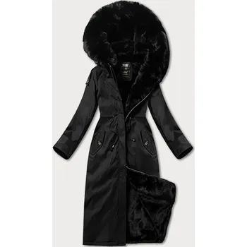 Černá teplá dámská zimní bunda v délce ke kolenům Libland (7643) odstíny černé 52