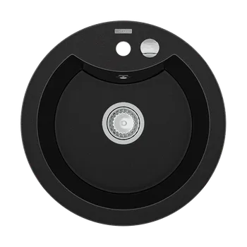 Granitový dřez Mexen Diego žulový dřez 1-komorový 488 x 480 mm, černý, sifon chrom - 6512481000-77 Granitové dřezy